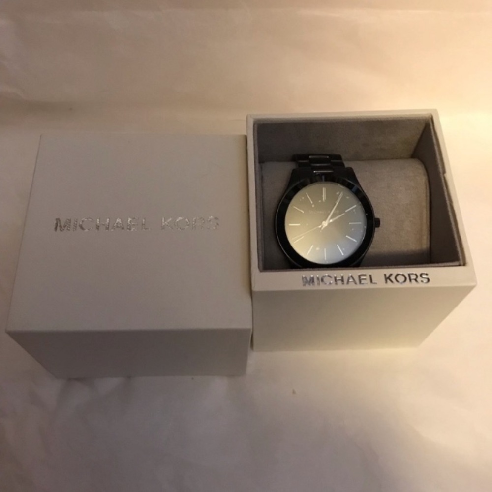 Michael Kors Men’s Slim Runway Black-Tone Stainless Steel Watch NWT - Picture 2 of 3